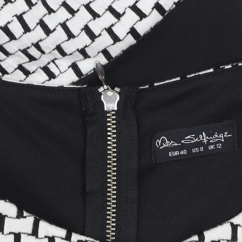 Miss Selfridge Women Black White Geometric Bodycon Dress UK 12