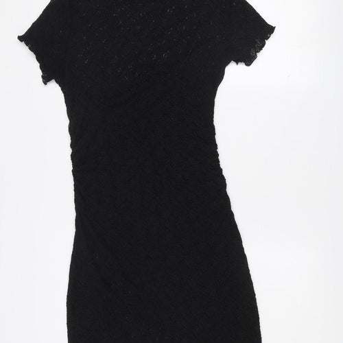 H&M Divided Women's Black Lace Bodycon Short Sleeve Dress Size 12