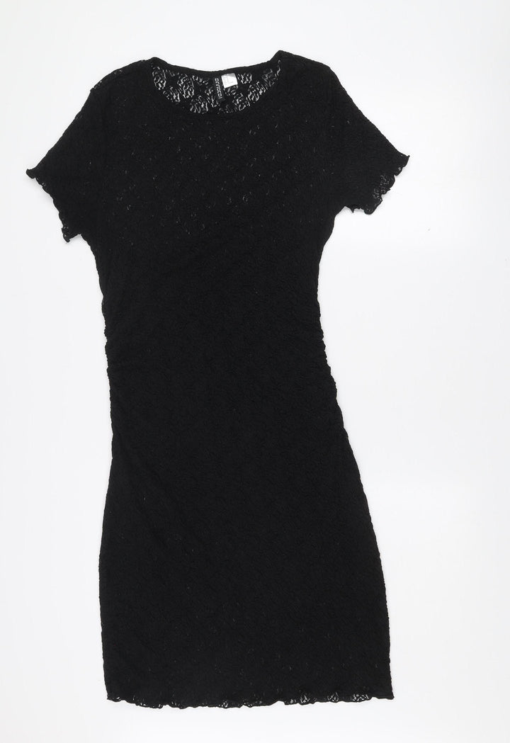 H&M Divided Women's Black Lace Bodycon Short Sleeve Dress Size 12