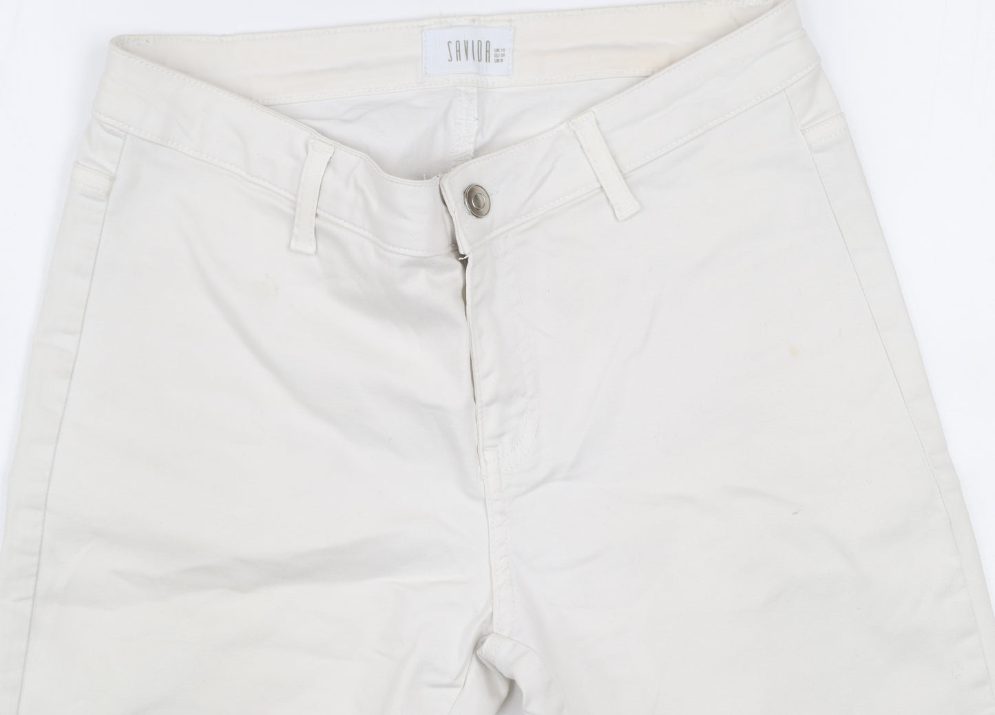 Savida Women's Ivory Regular Fit Cotton Stretch Straight Jeans UK 10