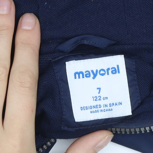 Mayoral Girls Blue Hooded Bomber Jacket 7 Years Polyester Lined Zip-Up