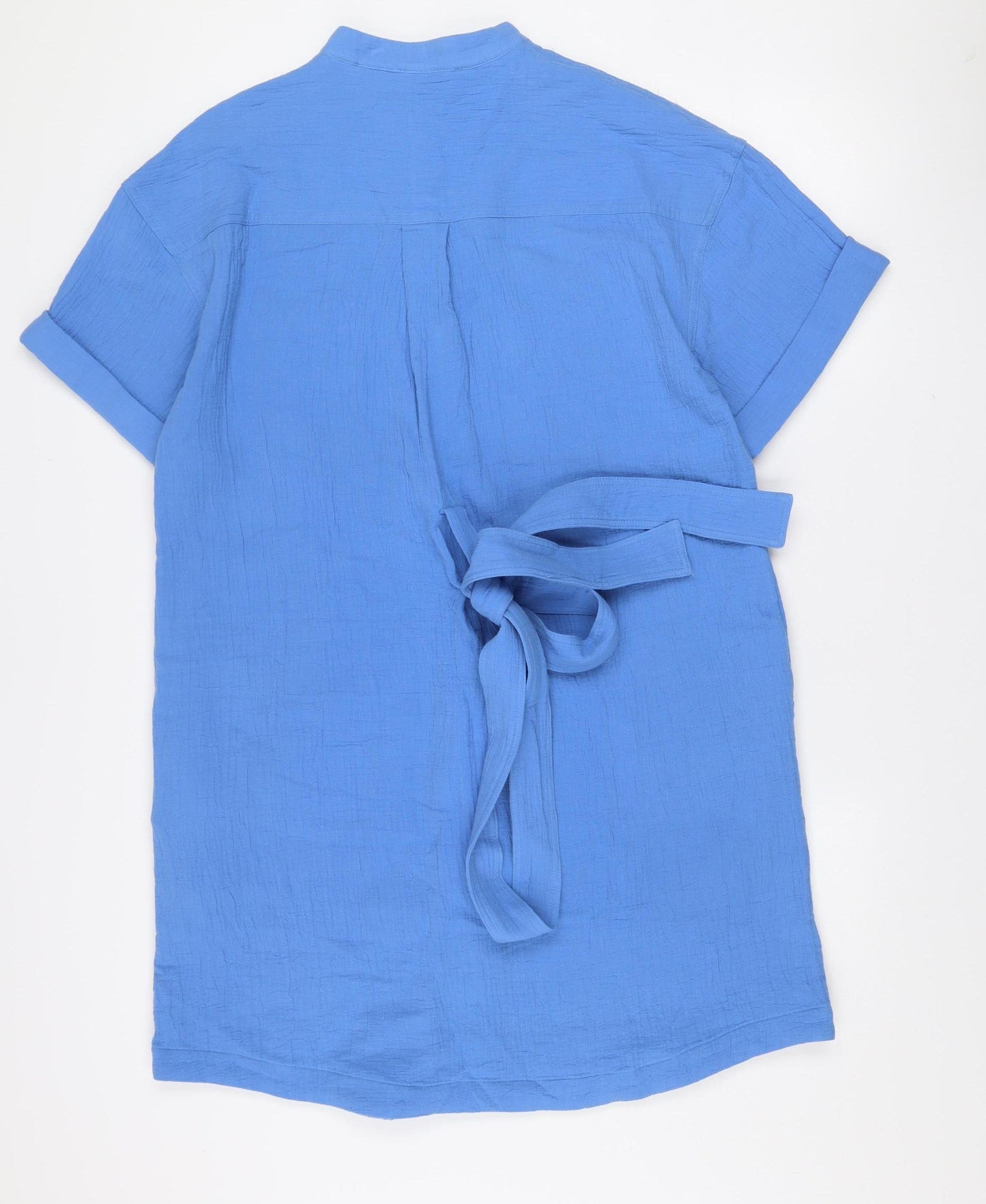 Frnch Paris Women’s Blue Cotton Shirt Dress L Belted Short Sleeve
