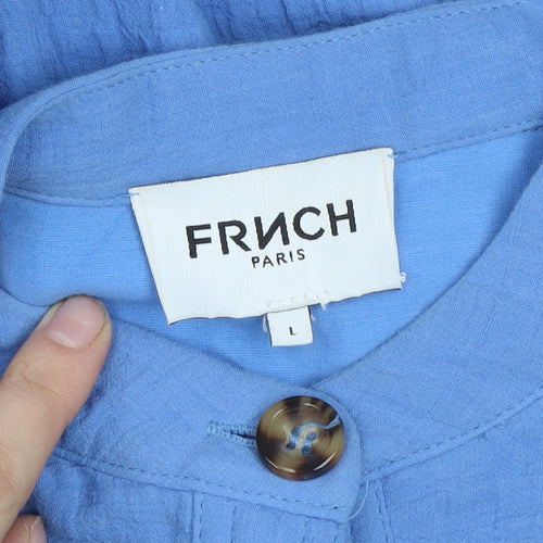 Frnch Paris Women’s Blue Cotton Shirt Dress L Belted Short Sleeve