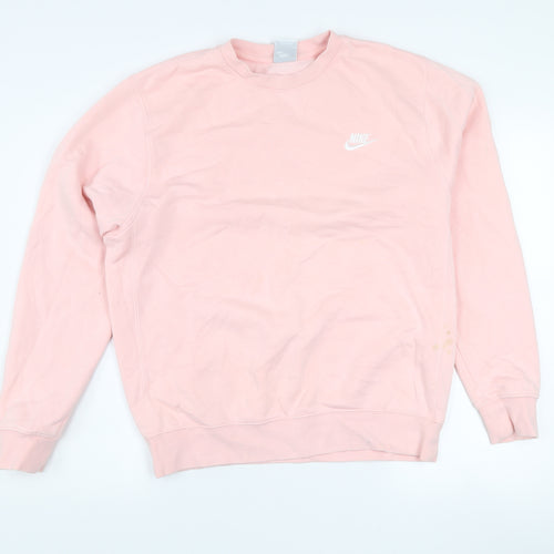 Nike Women Pink Cotton Pullover Sweatshirt Size S Crew Neck