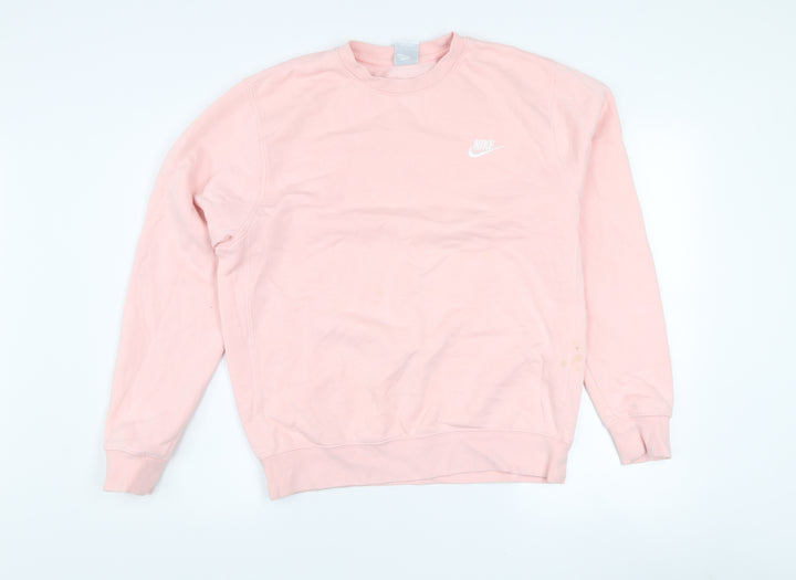 Nike Women Pink Cotton Pullover Sweatshirt Size S Crew Neck