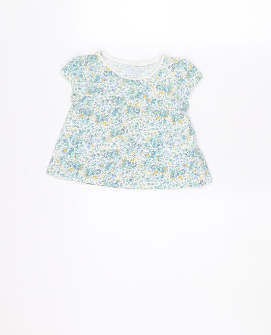 Front view of Next girls’ blue floral organic cotton sleeveless top 1.5-2 years