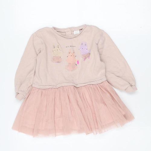 Next Girls Pink Bunny Tutu Dress 2 Years Long Sleeve Cotton Party Wear