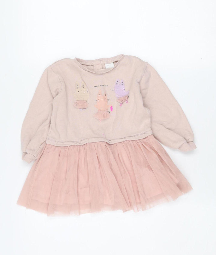 Next Girls Pink Bunny Tutu Dress 2 Years Long Sleeve Cotton Party Wear