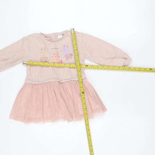 Next Girls Pink Bunny Tutu Dress 2 Years Long Sleeve Cotton Party Wear
