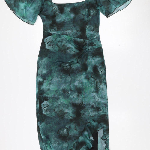 Girl In Mind Women Green Tie Dye Ruffle Off Shoulder Midi Dress Size 10