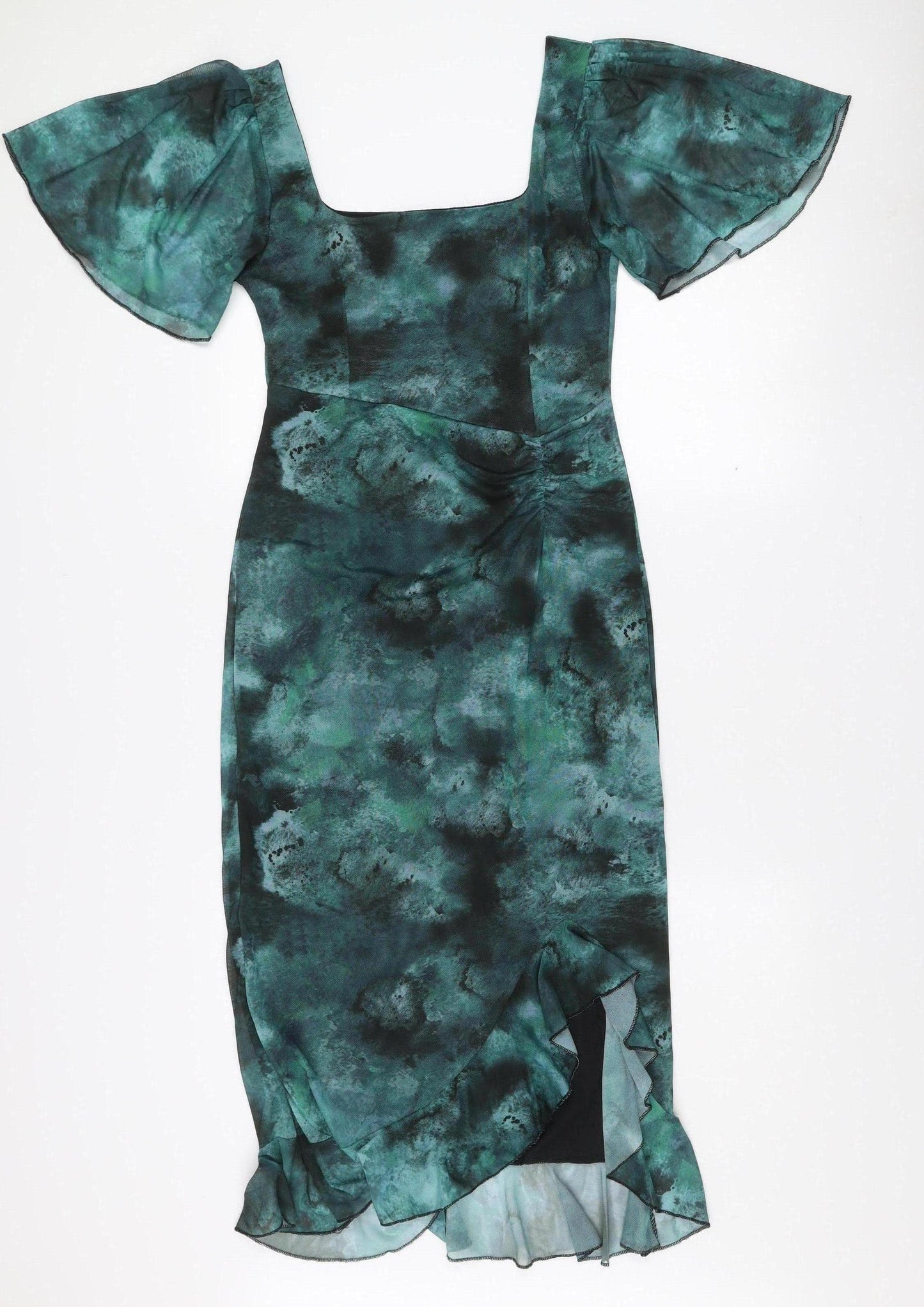 Girl In Mind Women Green Tie Dye Ruffle Off Shoulder Midi Dress Size 10