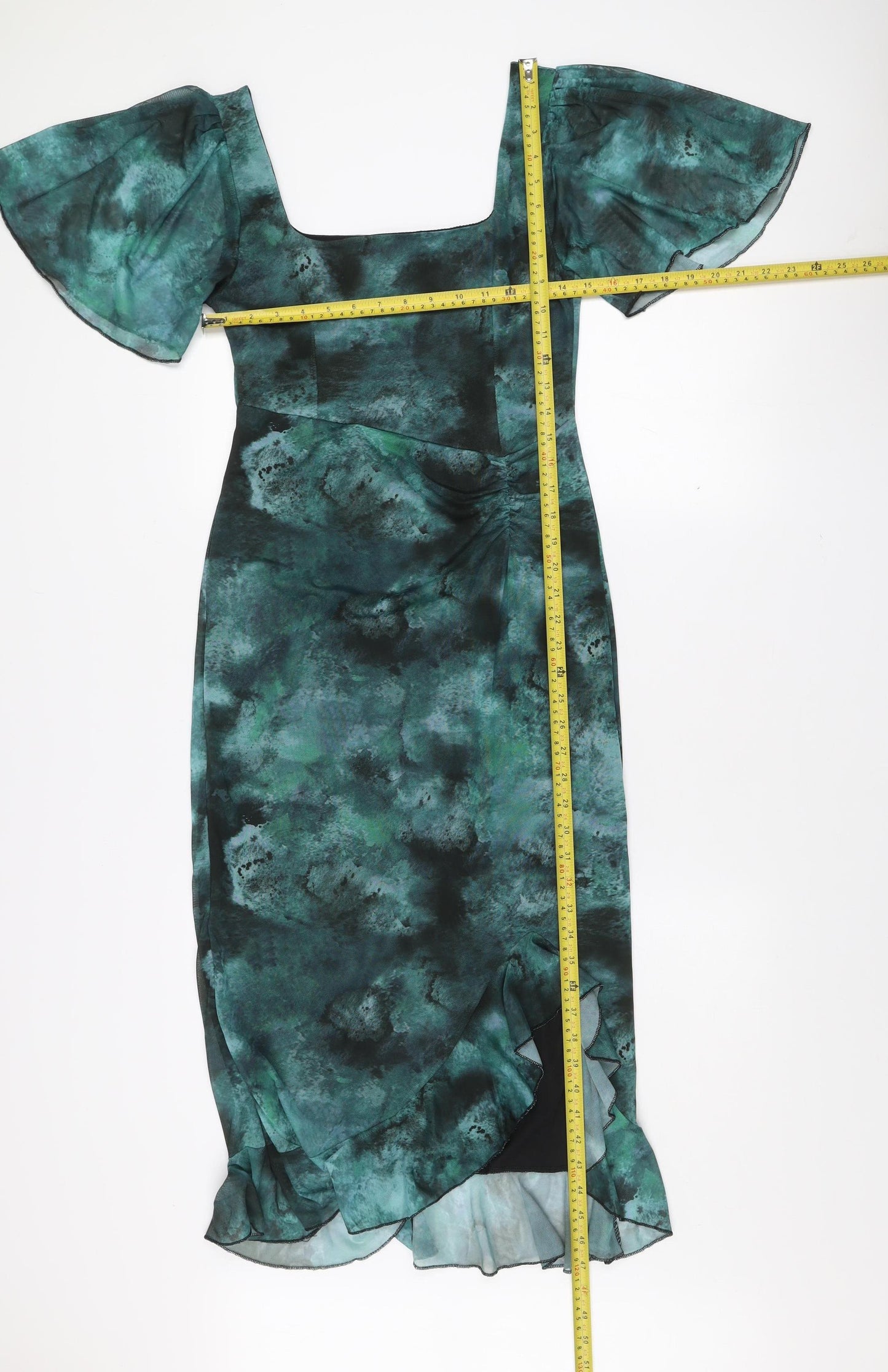 Girl In Mind Women Green Tie Dye Ruffle Off Shoulder Midi Dress Size 10