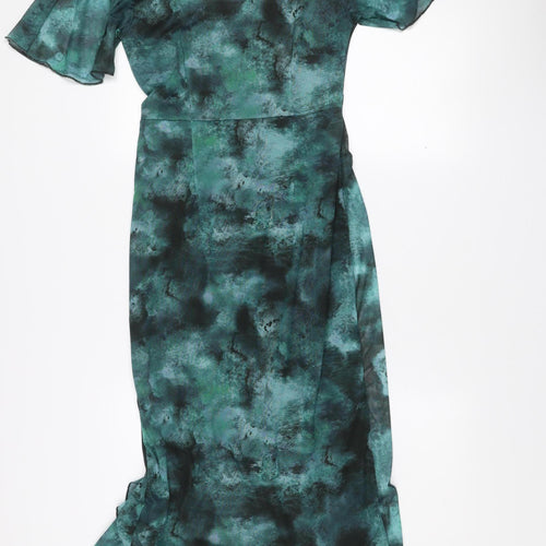 Girl In Mind Women Green Tie Dye Ruffle Off Shoulder Midi Dress Size 10