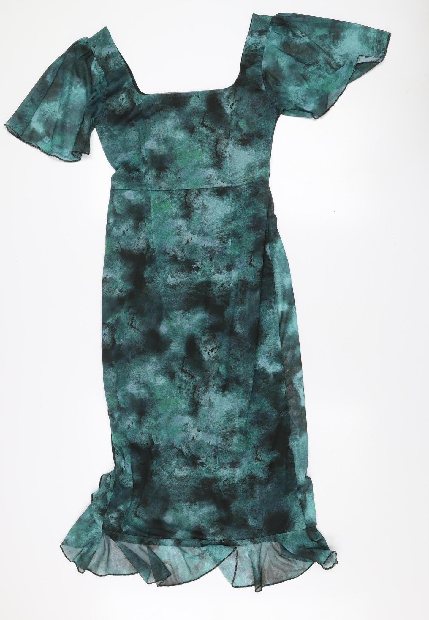 Girl In Mind Women Green Tie Dye Ruffle Off Shoulder Midi Dress Size 10