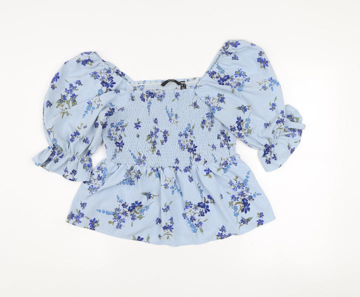Vero Moda Women’s Blue Floral Puff Sleeve Tunic Blouse Size L
