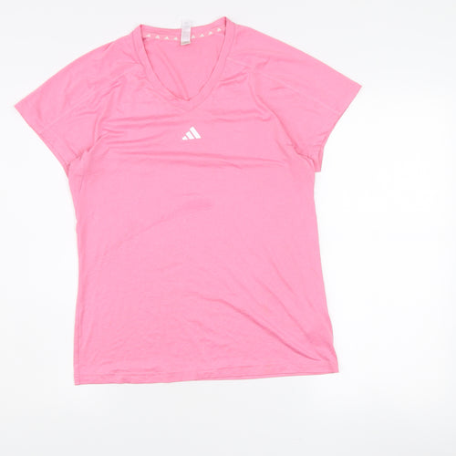 adidas Womens Pink V-Neck Short Sleeve Active T-Shirt M
