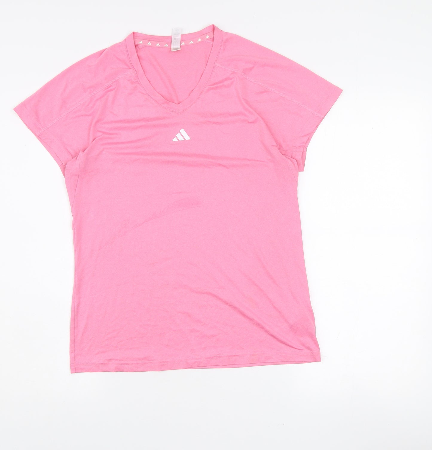 adidas Womens Pink V-Neck Short Sleeve Active T-Shirt M