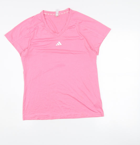 adidas Womens Pink V-Neck Short Sleeve Active T-Shirt M