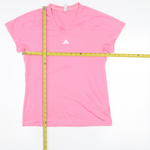 adidas Womens Pink V-Neck Short Sleeve Active T-Shirt M