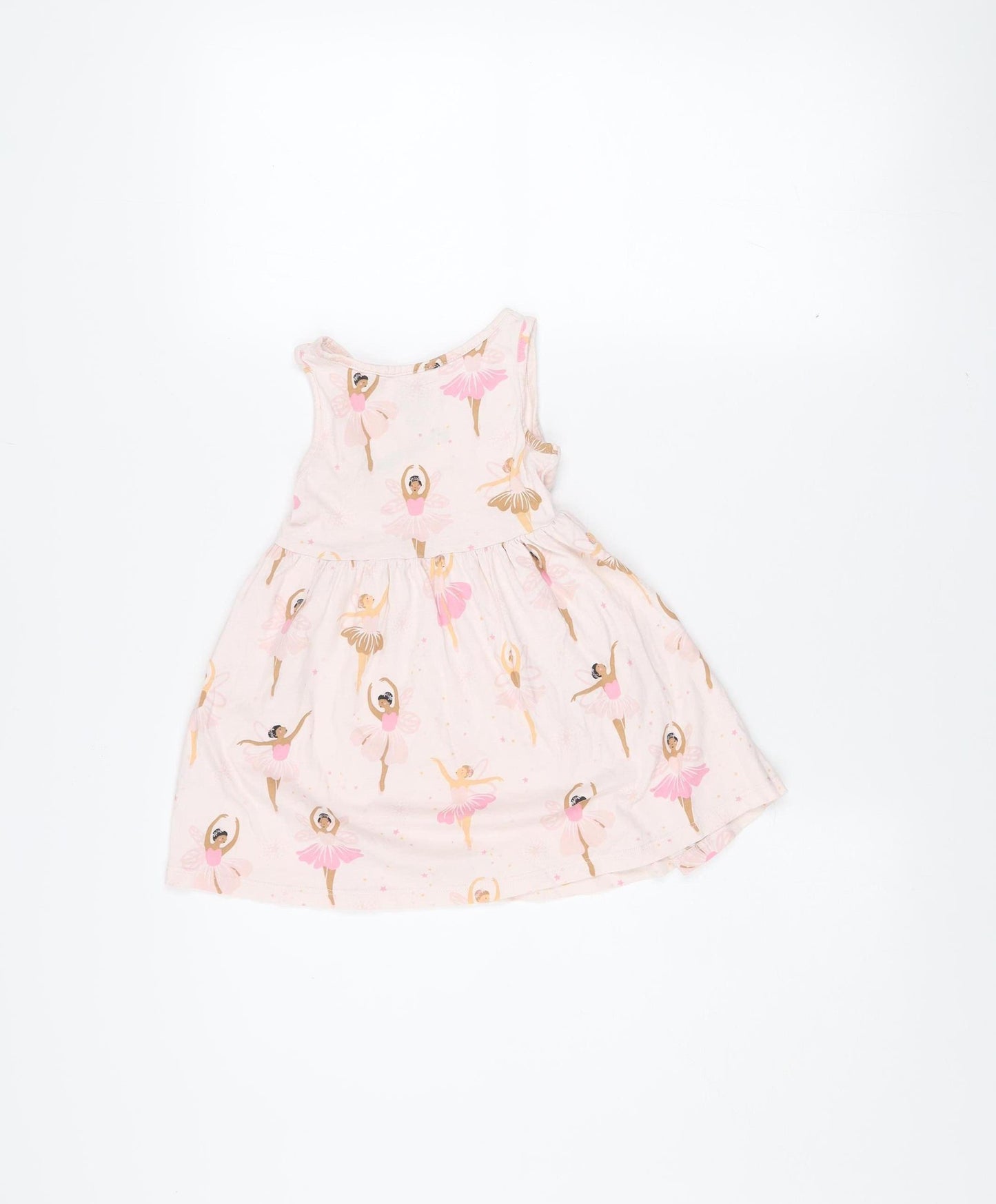 F&F Girls Pink Ballerina Print Cotton Sleeveless Skater Dress 18-24M