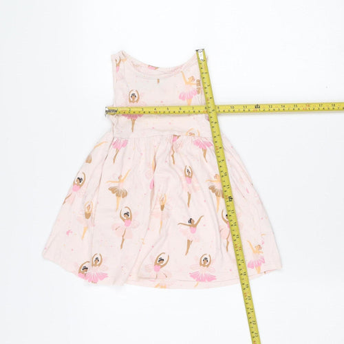 F&F Girls Pink Ballerina Print Cotton Sleeveless Skater Dress 18-24M