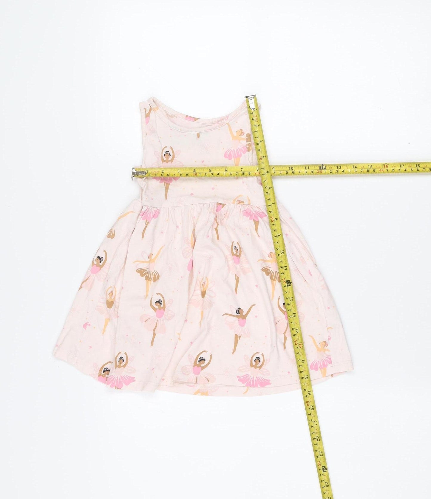 F&F Girls Pink Ballerina Print Cotton Sleeveless Skater Dress 18-24M