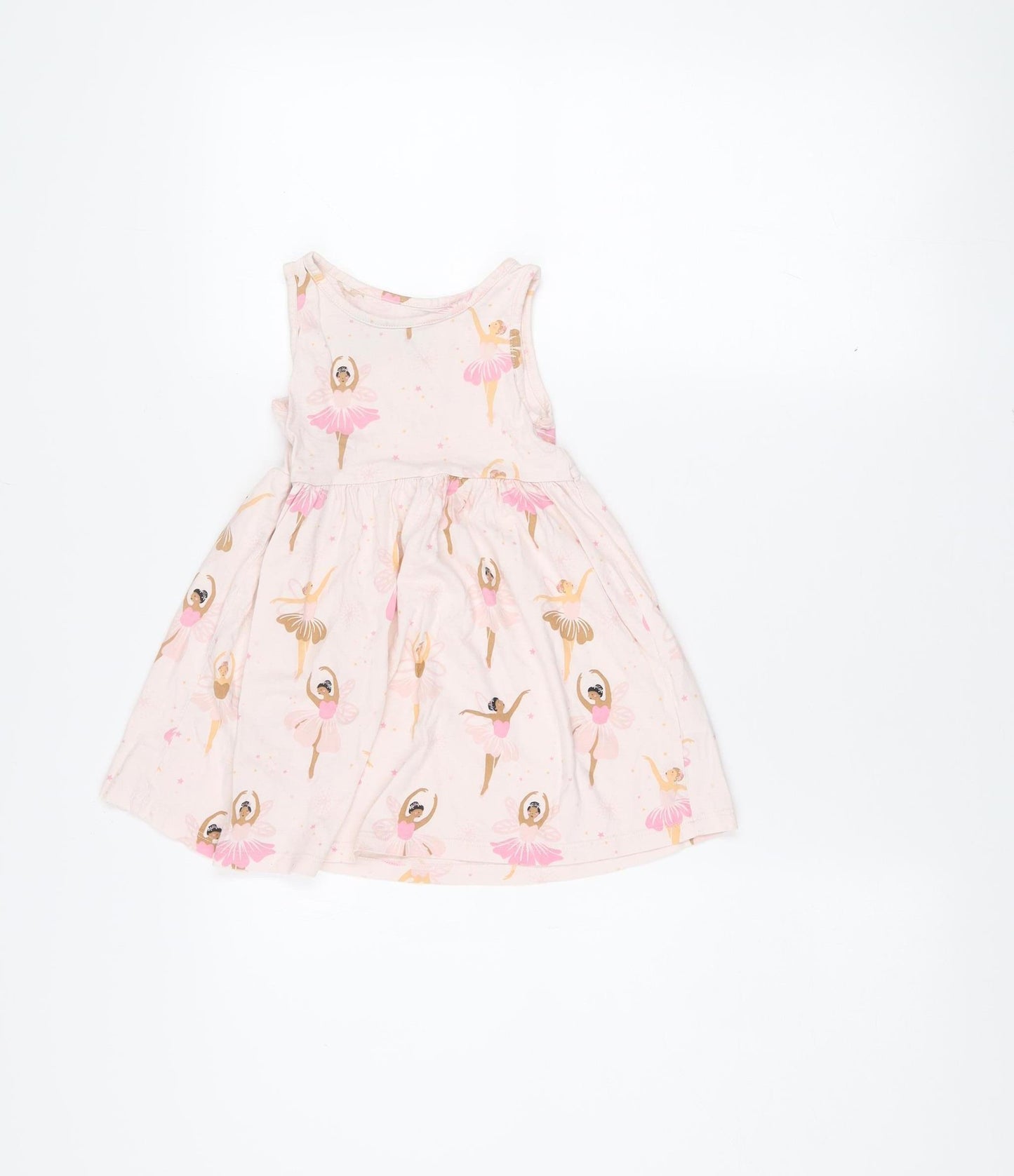 F&F Girls Pink Ballerina Print Cotton Sleeveless Skater Dress 18-24M