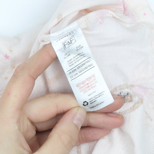 F&F Girls Pink Ballerina Print Cotton Sleeveless Skater Dress 18-24M