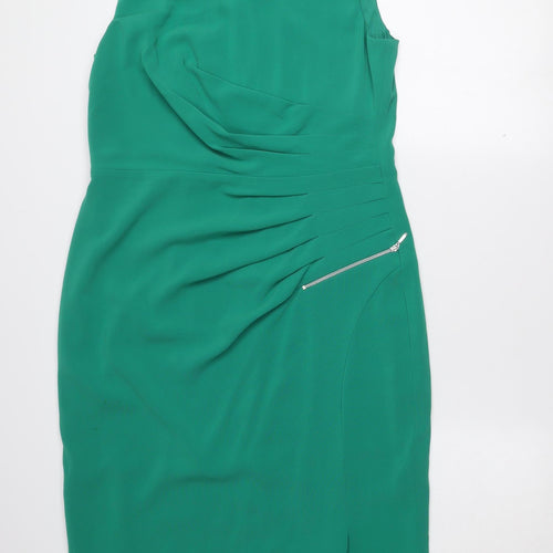 Coast Womens Green Sheath Dress Size 14 Formal Sleeveless Knee Length
