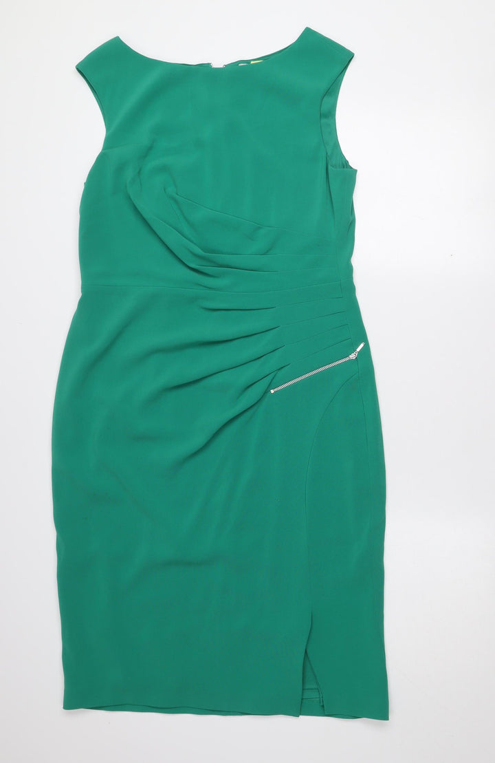 Coast Womens Green Sheath Dress Size 14 Formal Sleeveless Knee Length