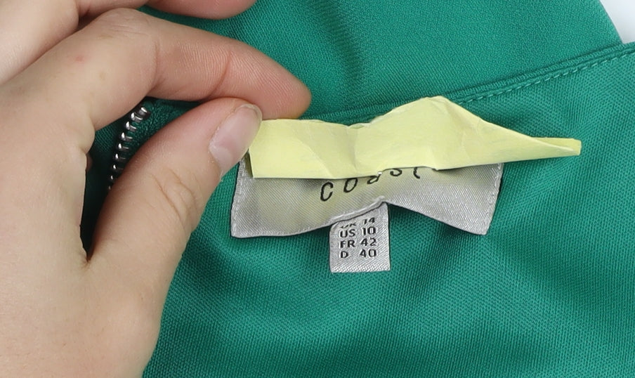 Coast Womens Green Sheath Dress Size 14 Formal Sleeveless Knee Length