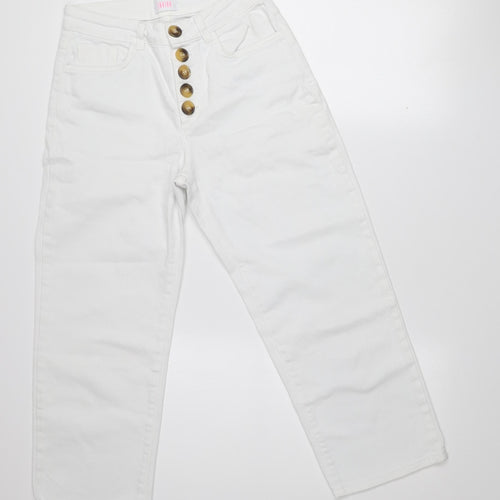 Savida Womens White Straight Leg Jeans Size 10 Mid Rise Stretch Denim