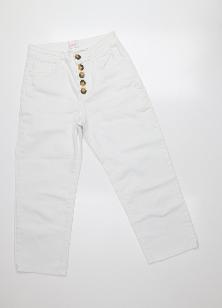 Savida Womens White Straight Leg Jeans Size 10 Mid Rise Stretch Denim