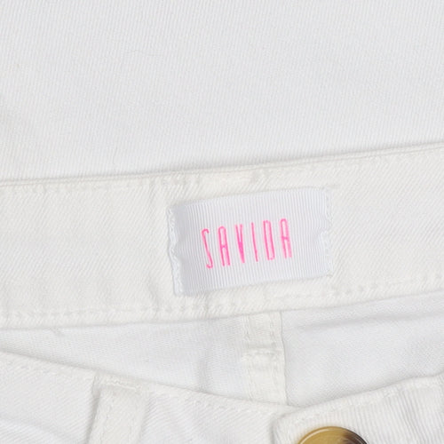 Savida Womens White Straight Leg Jeans Size 10 Mid Rise Stretch Denim