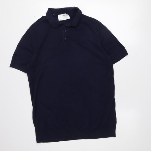 SELECTED HOMME Men's Blue Cotton Short Sleeve Polo Shirt XL