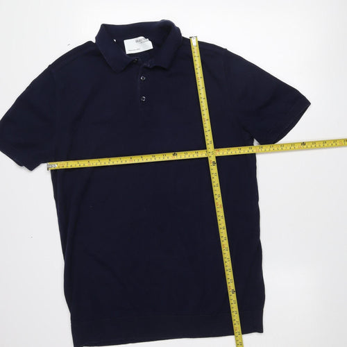SELECTED HOMME Men's Blue Cotton Short Sleeve Polo Shirt XL