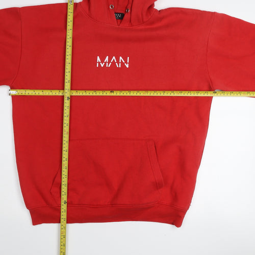 boohooMAN Men's Red Pullover Hoodie Size M Regular Fit Logo Fleece