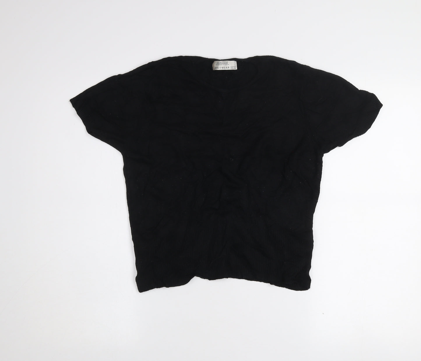 St. Bernard Women Black Wool Knit Short Sleeve Top Size 14