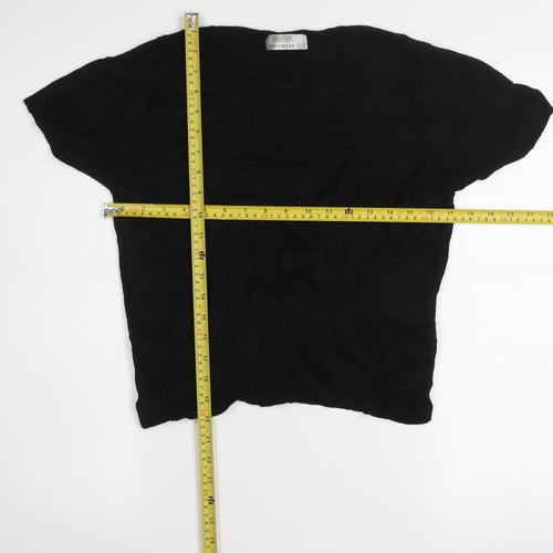 St. Bernard Women Black Wool Knit Short Sleeve Top Size 14
