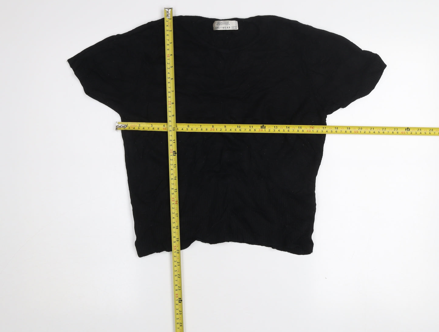 St. Bernard Women Black Wool Knit Short Sleeve Top Size 14