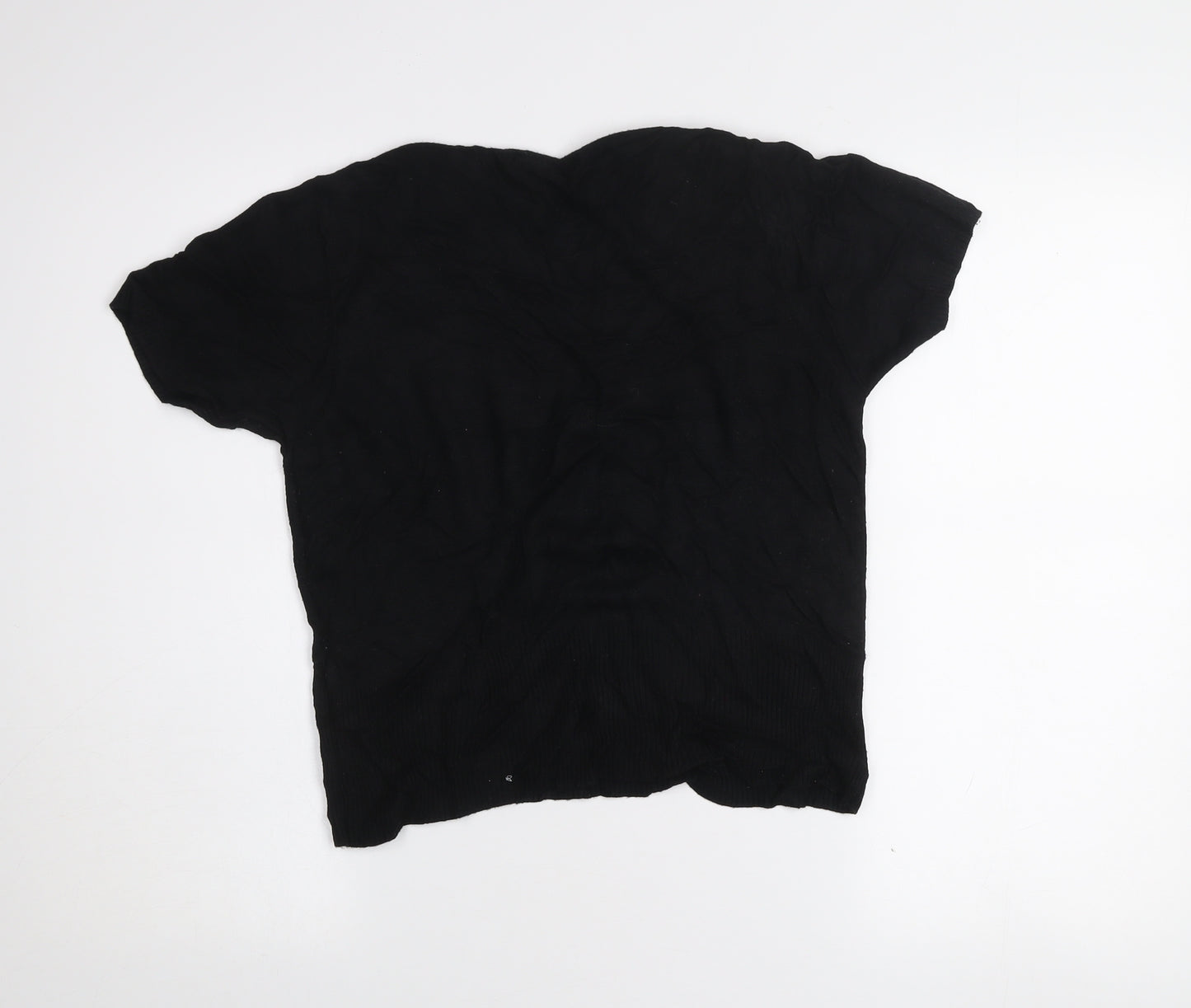 St. Bernard Women Black Wool Knit Short Sleeve Top Size 14