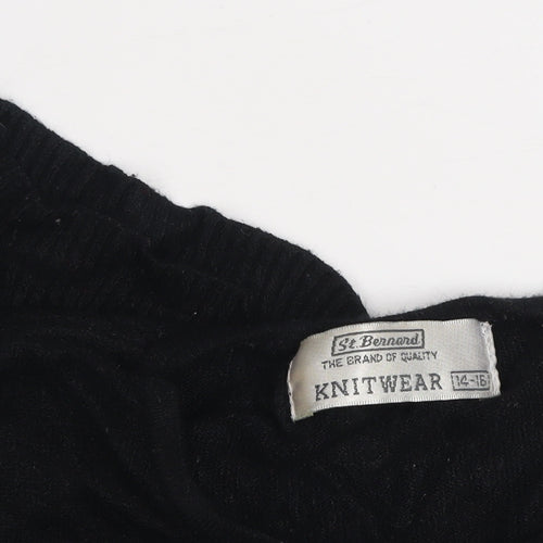 St. Bernard Women Black Wool Knit Short Sleeve Top Size 14
