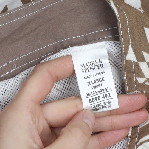 Marks and Spencer Men's Beige Palm Print Swim Shorts XL