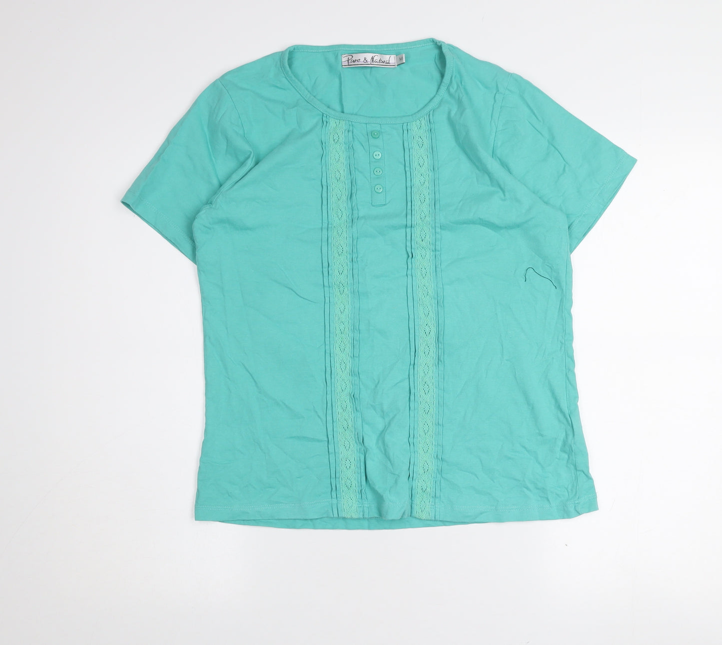 Pure & Natural Women's Green Cotton Short Sleeve T-Shirt M