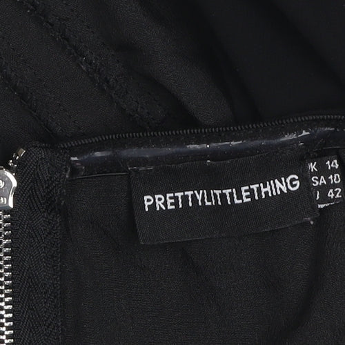 PrettyLittleThing Womens Black Strapless Cropped Zip Blouse Size 14