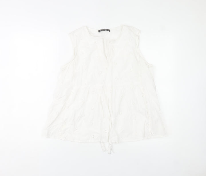 Dunnes Stores Women White Cotton Embroidered Sleeveless Tunic Blouse M
