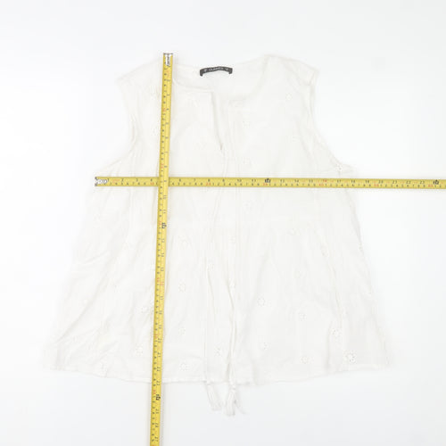 Dunnes Stores Women White Cotton Embroidered Sleeveless Tunic Blouse M