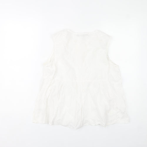 Dunnes Stores Women White Cotton Embroidered Sleeveless Tunic Blouse M