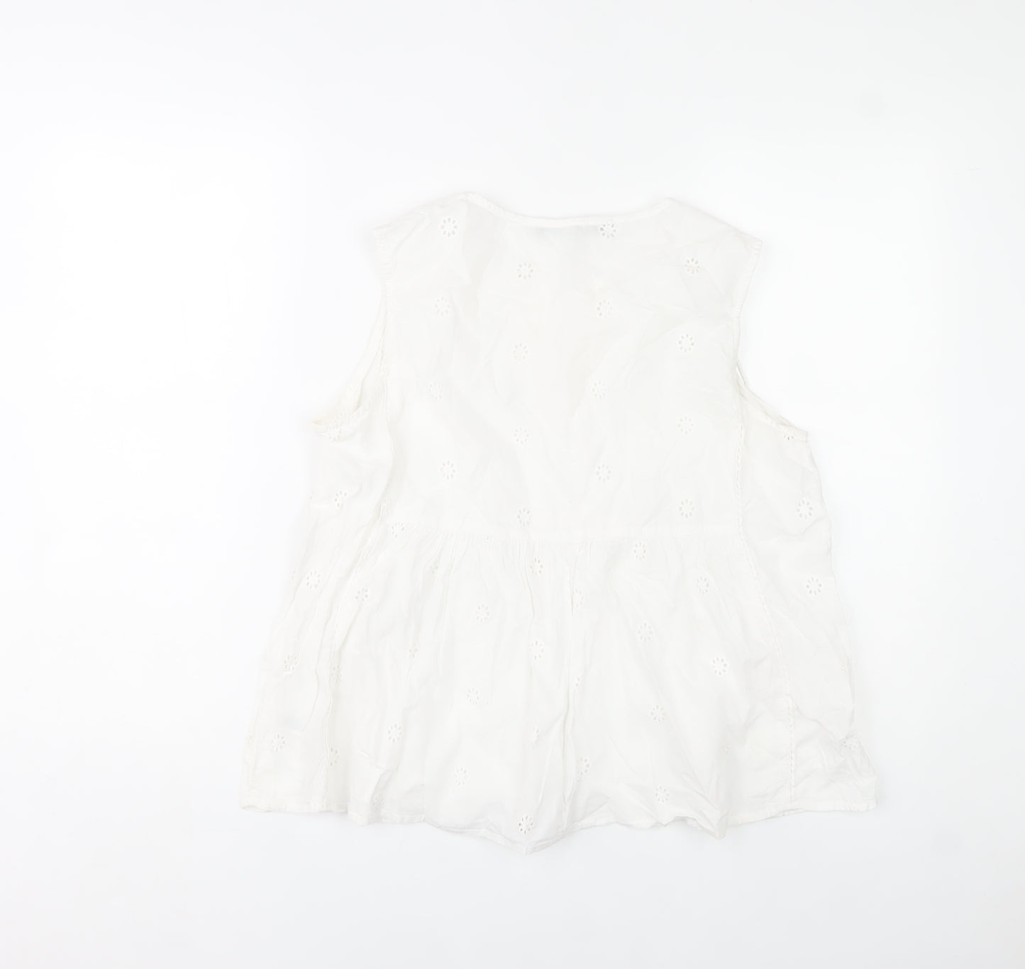 Dunnes Stores Women White Cotton Embroidered Sleeveless Tunic Blouse M