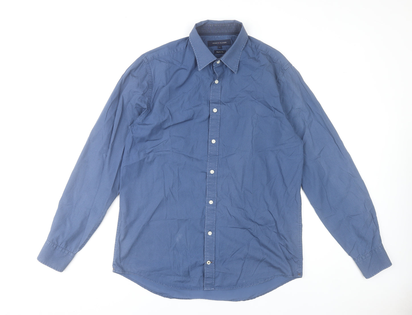 Tommy Hilfiger Men's Blue Regular Fit Cotton Formal Shirt L